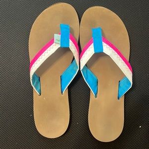 Sandal with sail material and grosgrain straps EUC